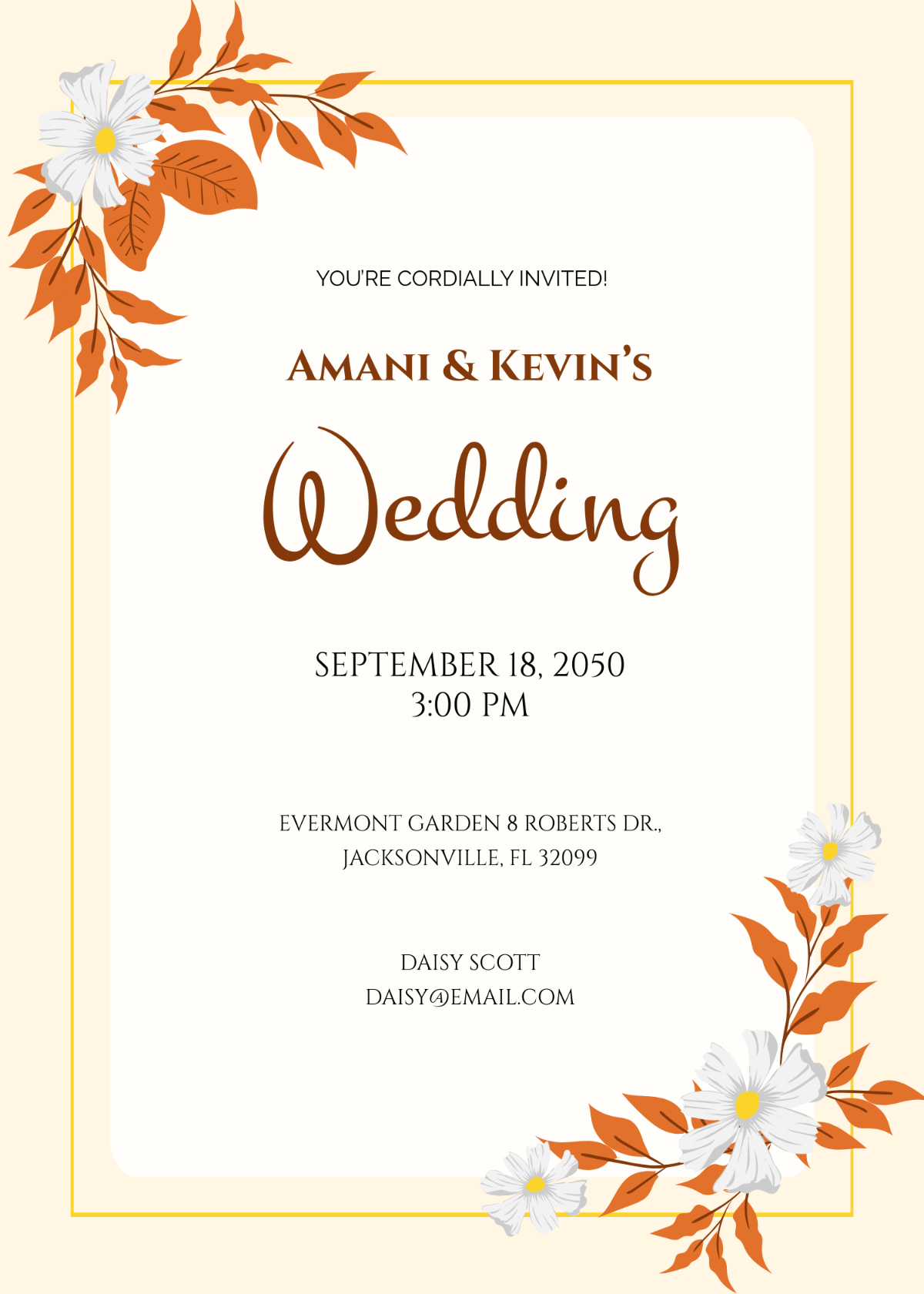 Free Modern Wildflower Fall Wedding Invitation Template