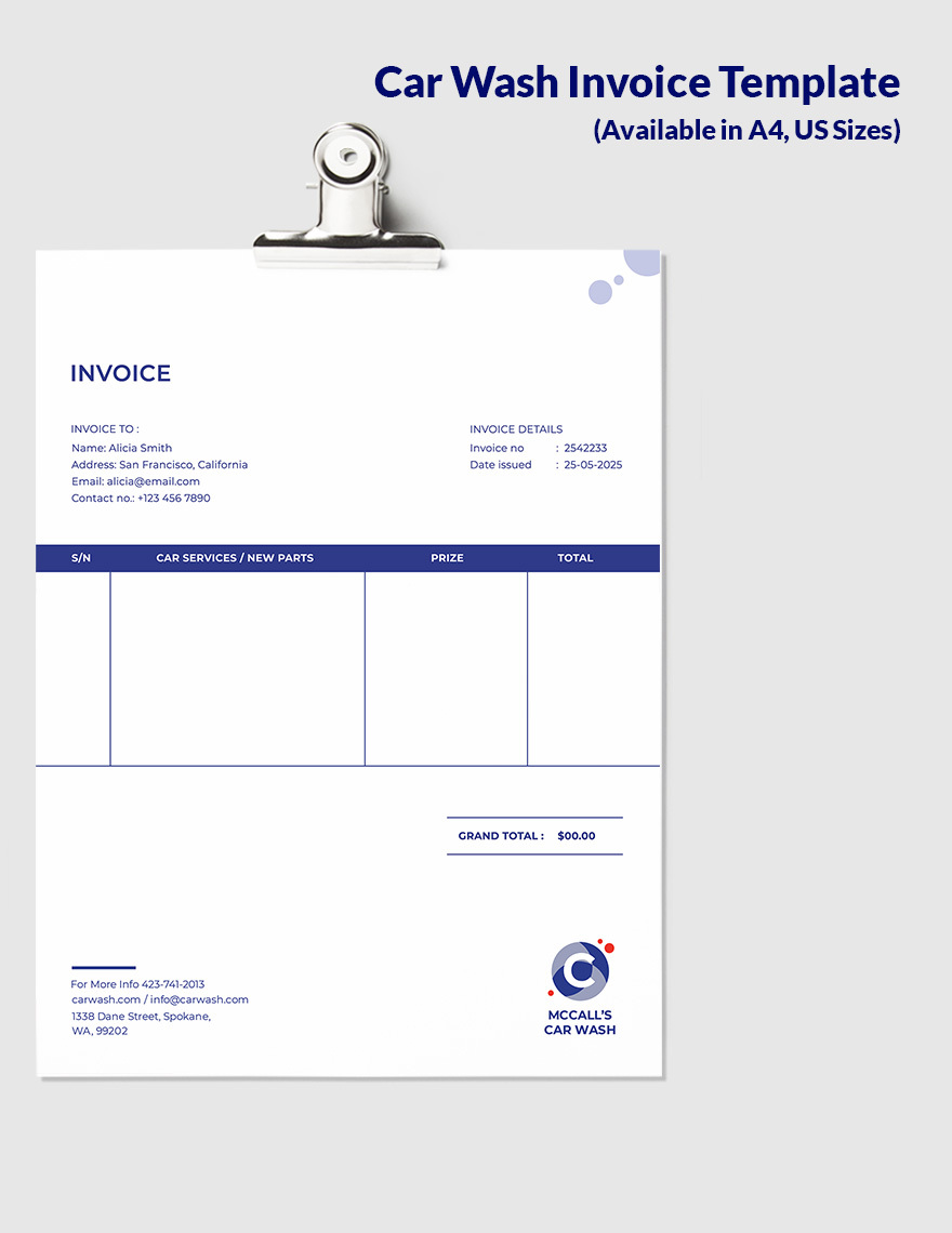 Free Mobile Car Wash Invoice Template