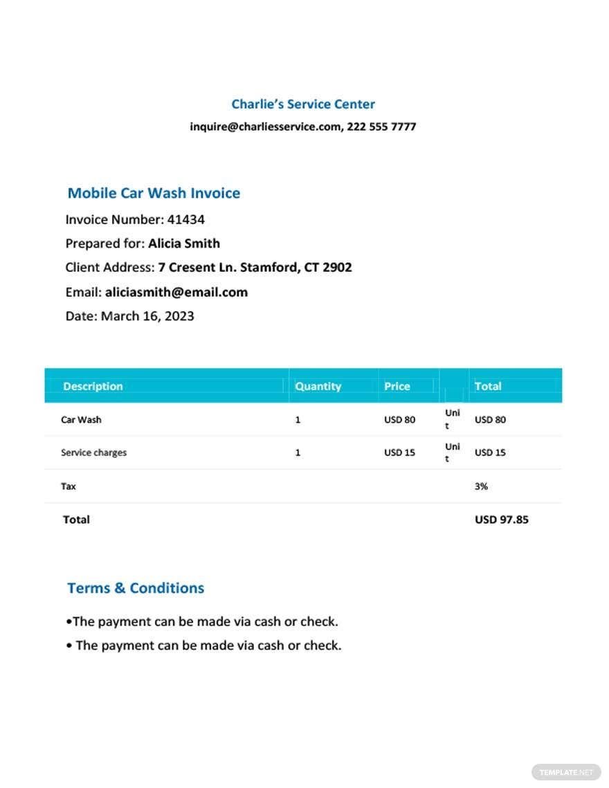 Mobile Car Wash Invoice Template