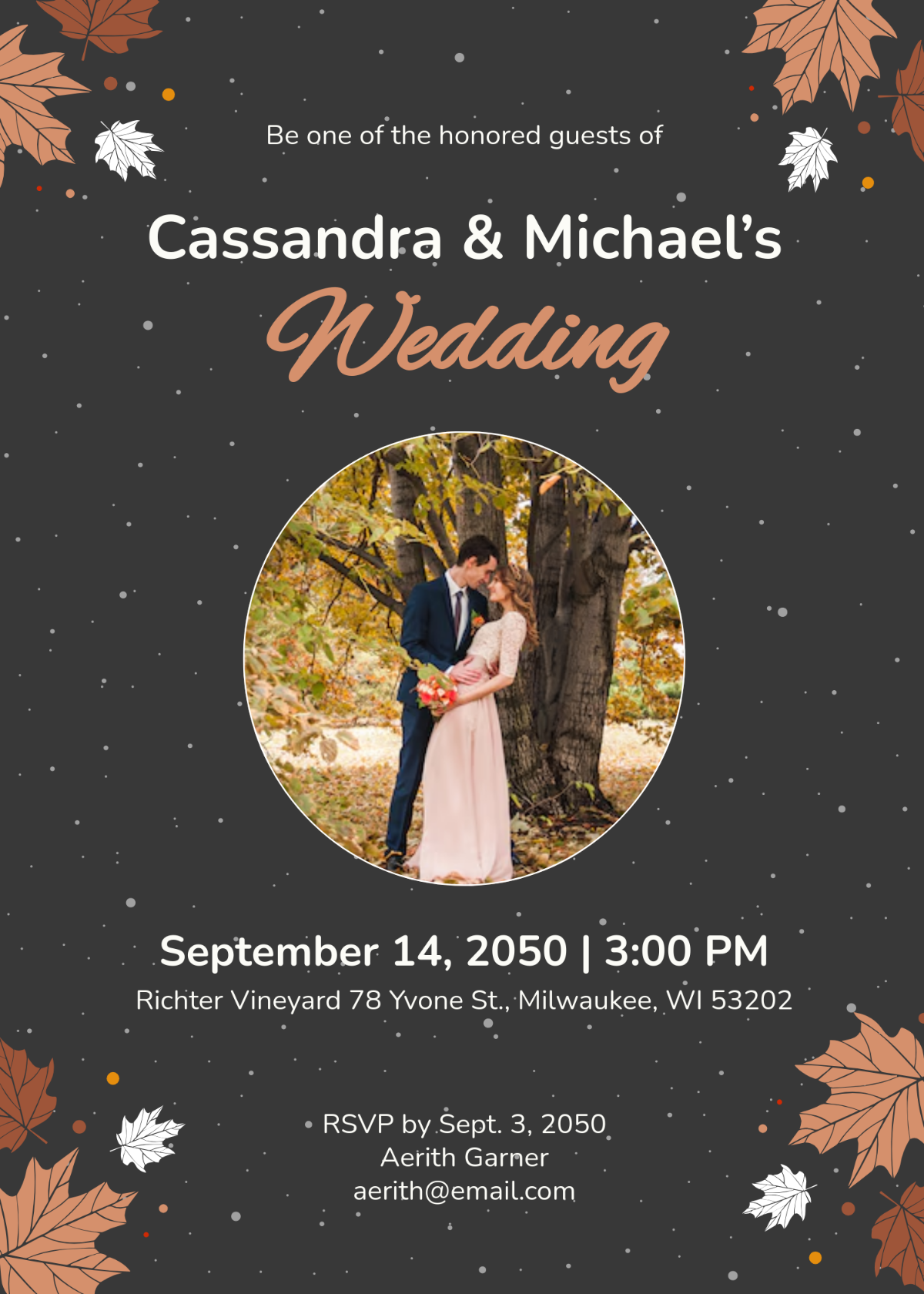 Free Fall Wedding Invitation with Maple Leaves Template