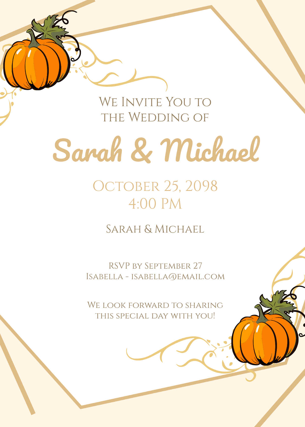 Free Fall Wedding Invitation with Pumpkins Template