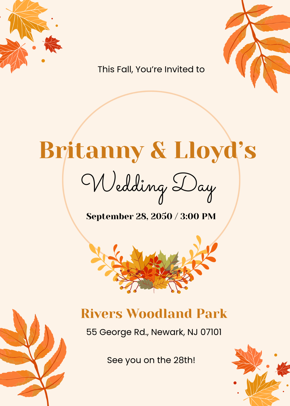 Free Aesthetic Fall Wedding Invitation Template