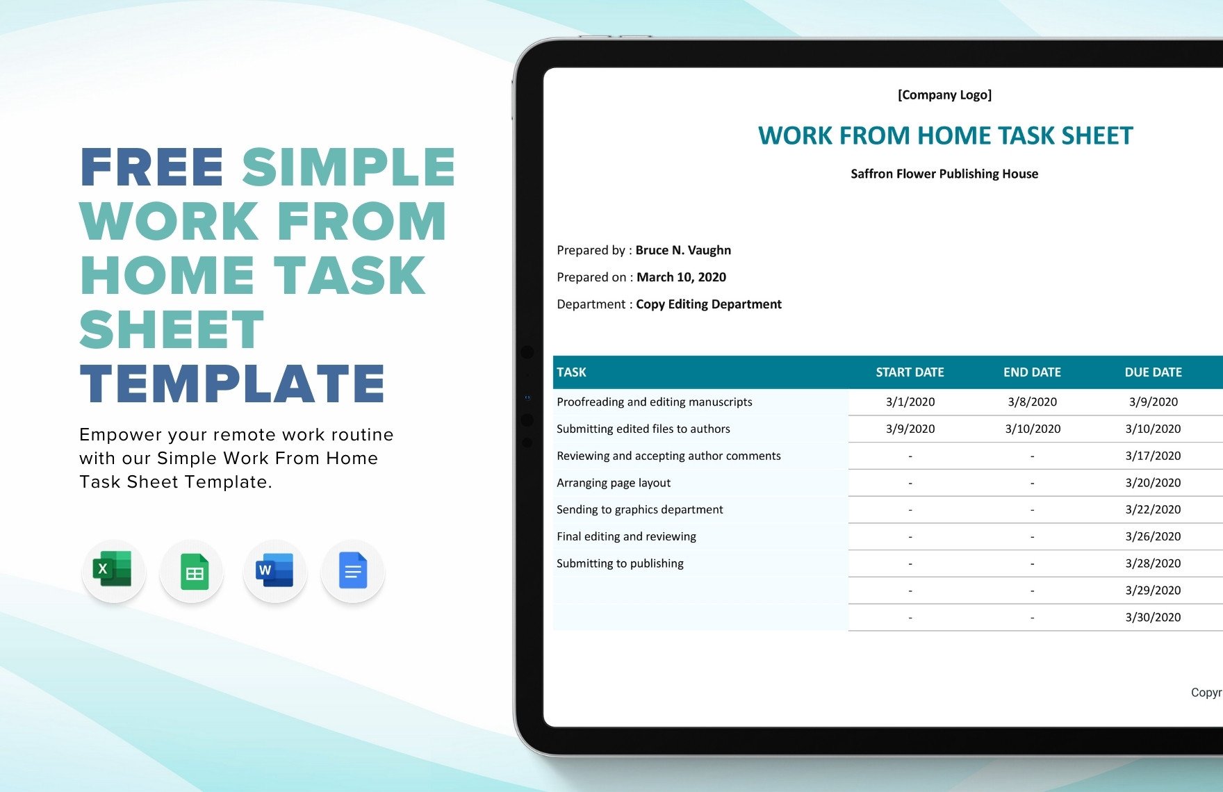 Simple Work From Home Task Sheet Template