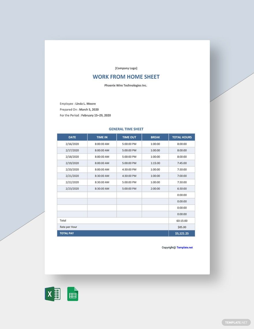 Free Sample Work From Home Sheet Template
