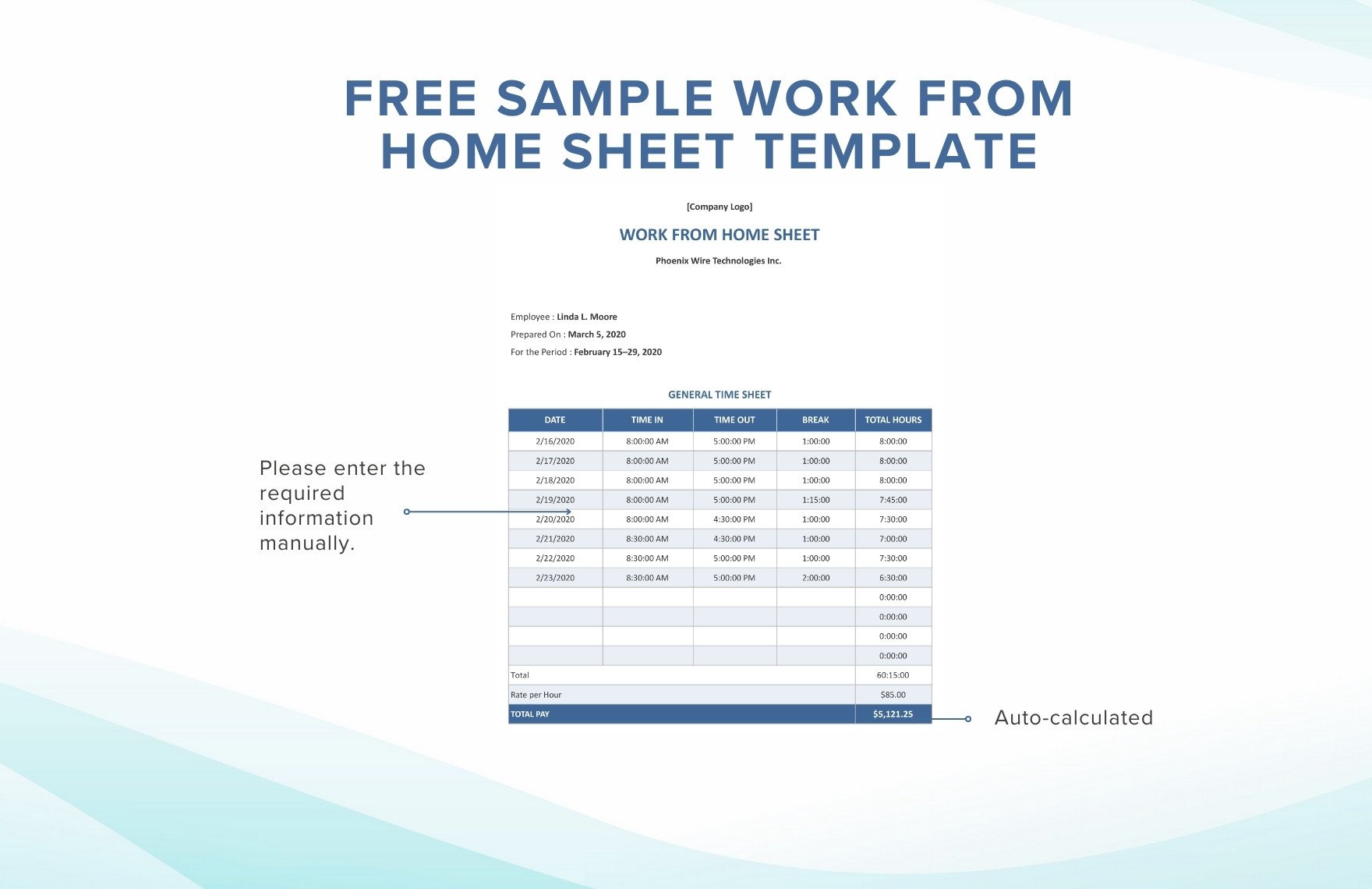 Sample Work From Home Sheet Template