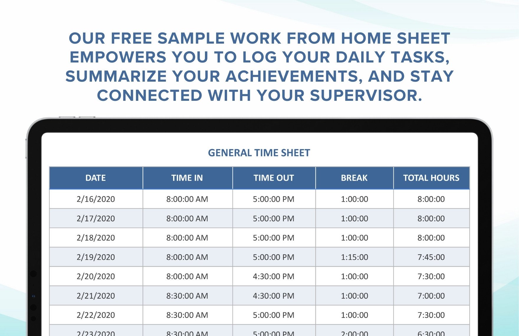 Sample Work From Home Sheet Template