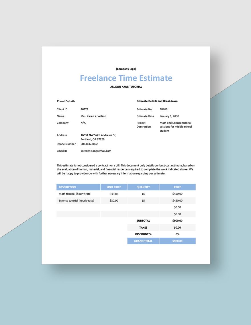 Freelance Time Estimate Template