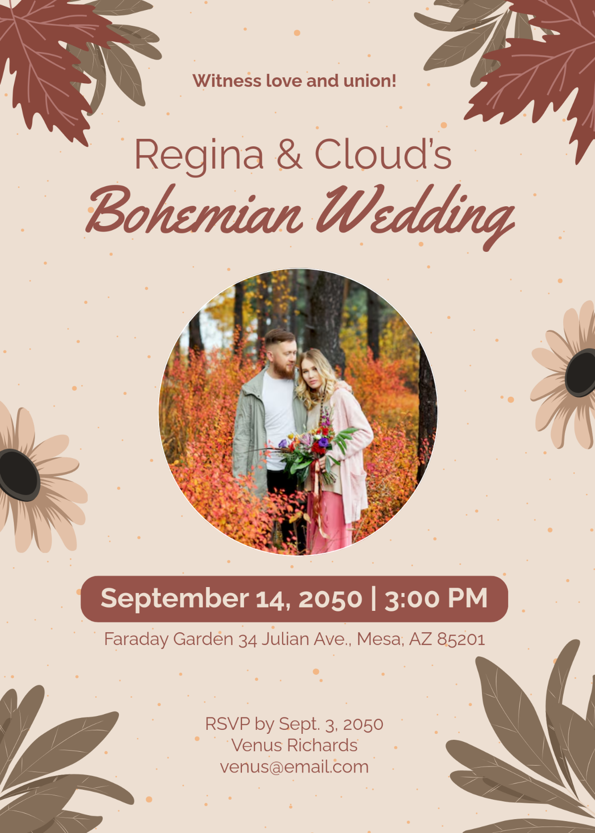 Free Bohemian Fall Wedding Invitation Template