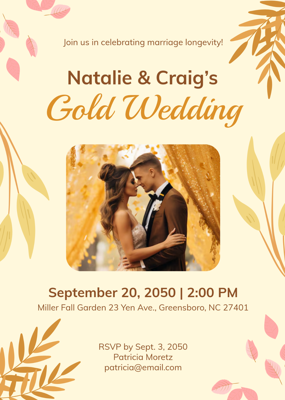 Free Creative Gold Fall Wedding Invitation Template