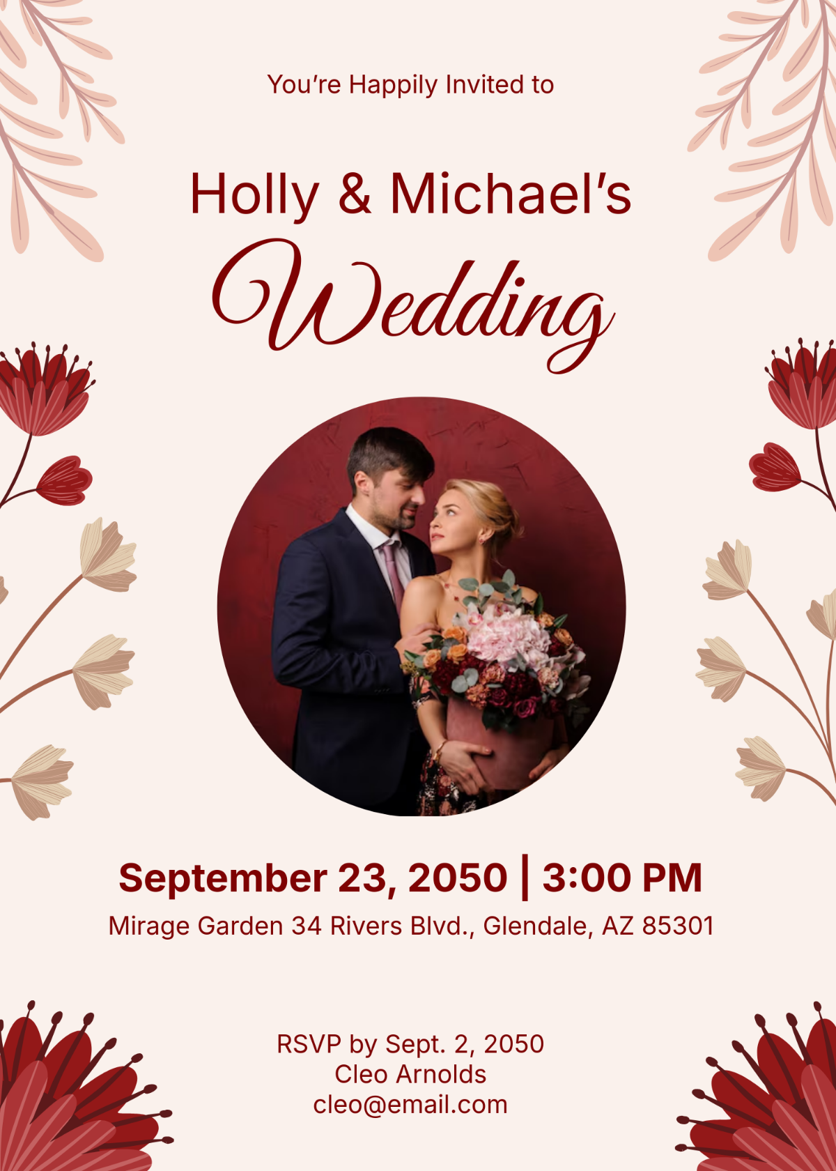 Free Burgundy Fall Wedding Invitation Template