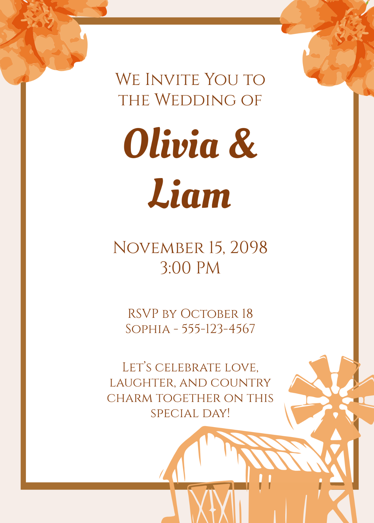 Free Farmhouse Fall Wedding Invitation Template