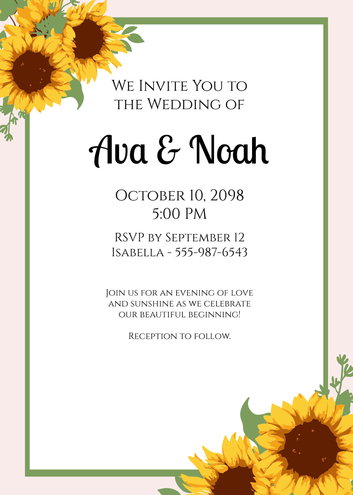 Free Fall Wedding Invitation with Sunflowers Template