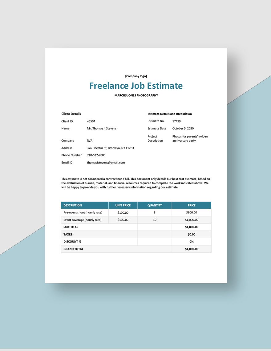 Freelance Job Estimate Template