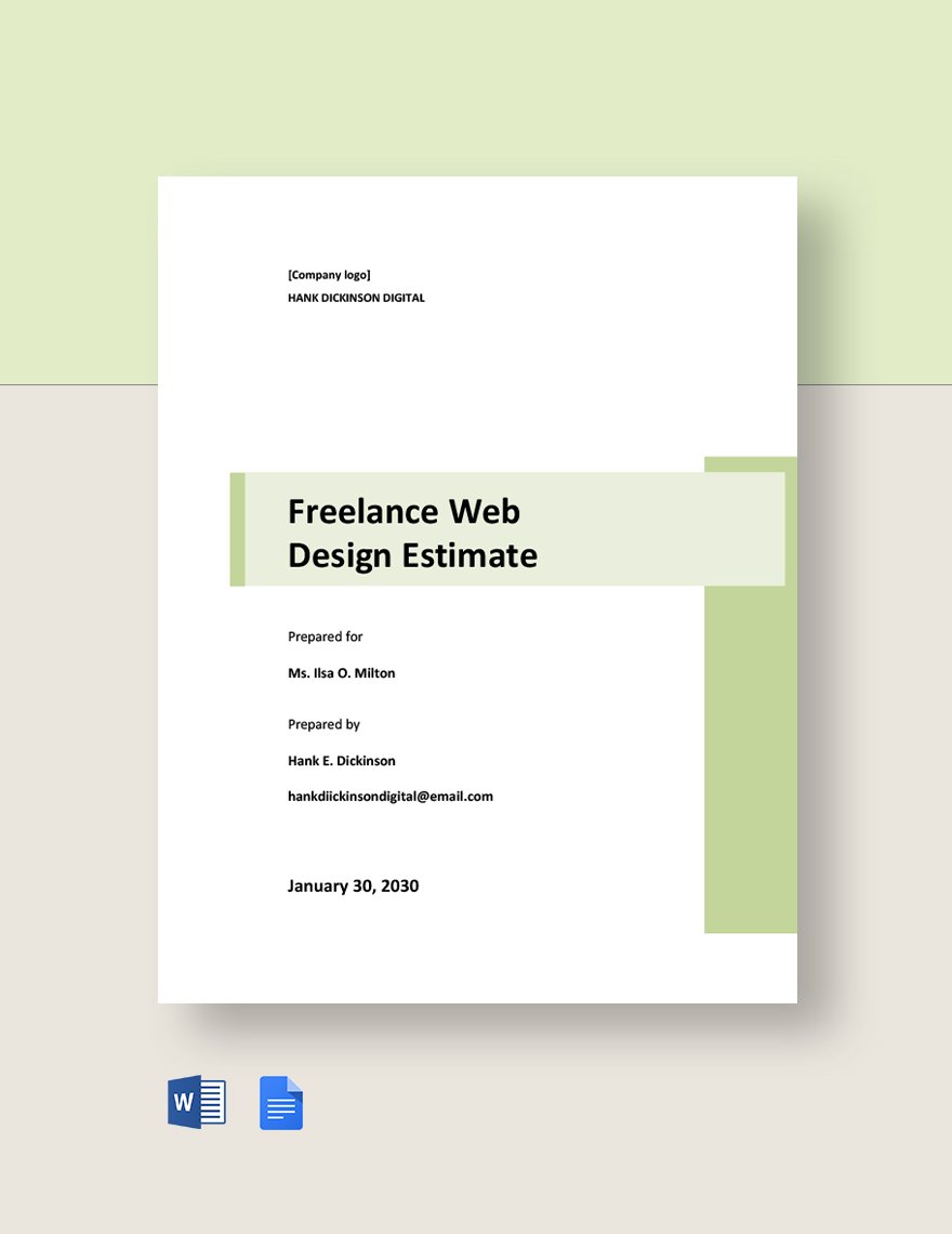 Freelance Web Design Estimate Template in MS Word MS Excel Google