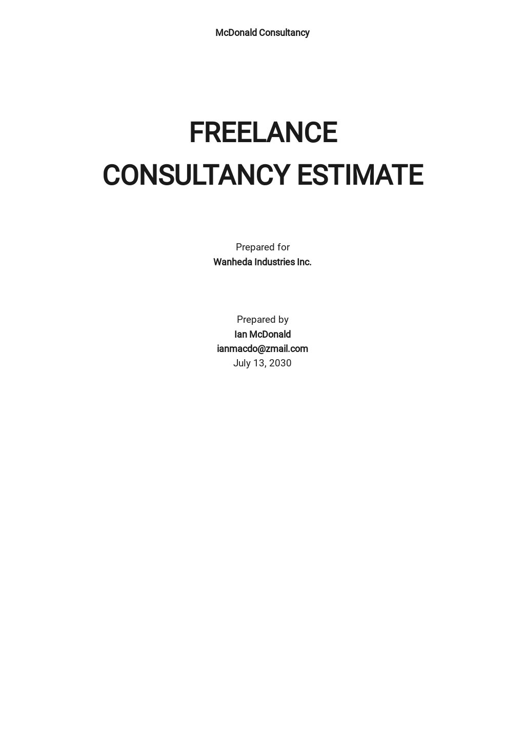 Free Basic Freelance Estimate Template Google Docs Google Sheets