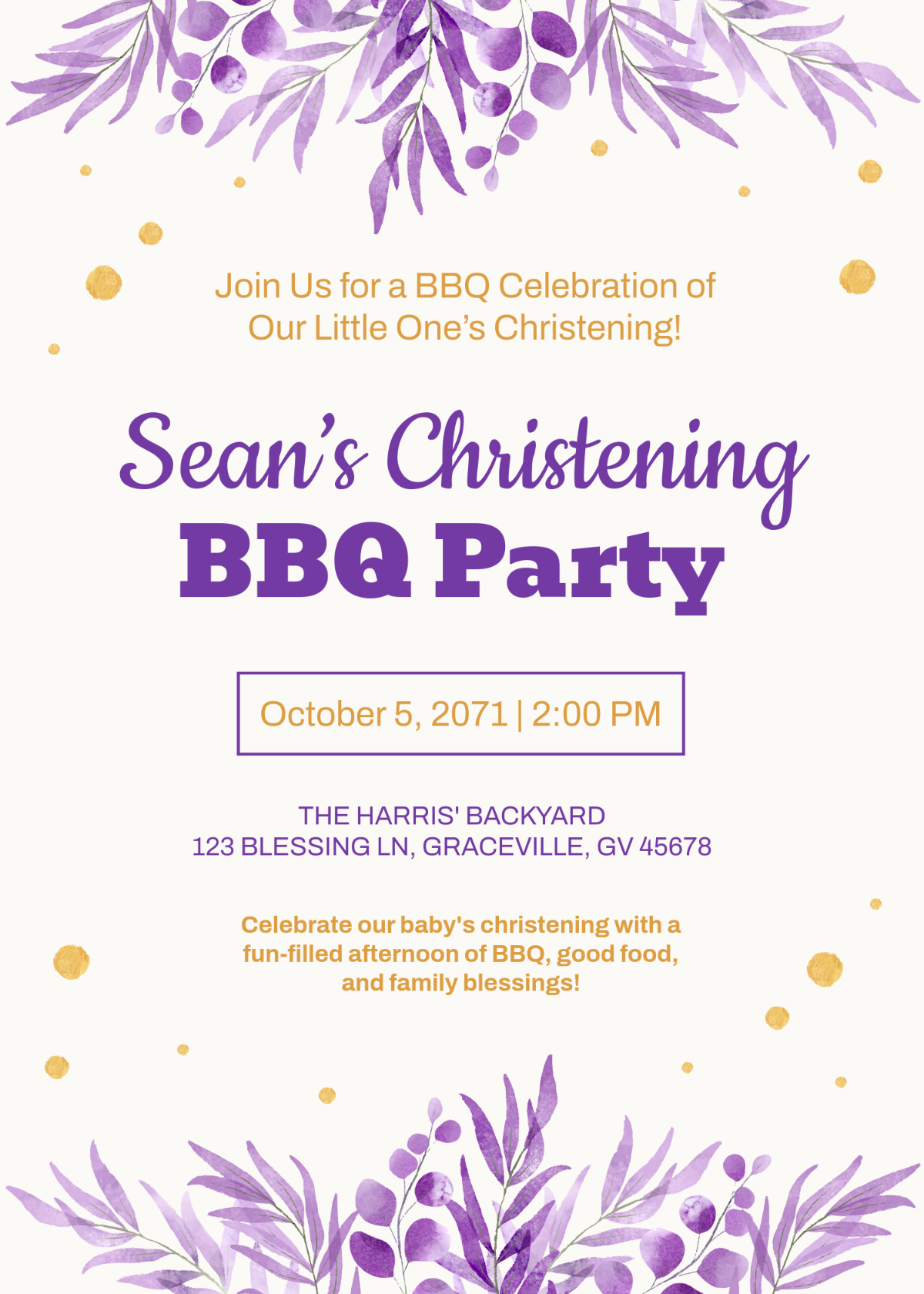 Free Christening BBQ Invitation Template