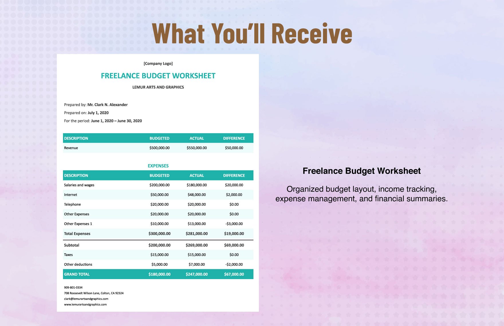 Freelance Budget Worksheet Template