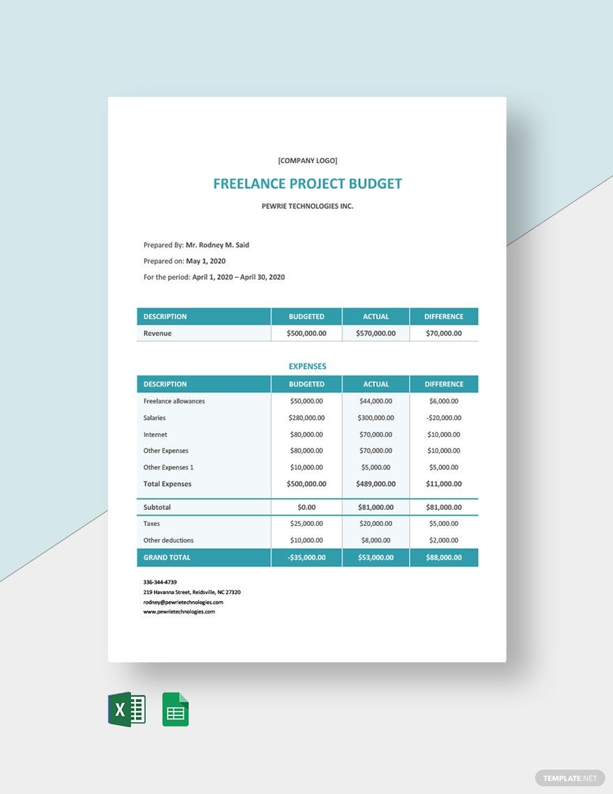 Freelance Project Budget Template in Word, Google Docs, Excel, Google Sheets