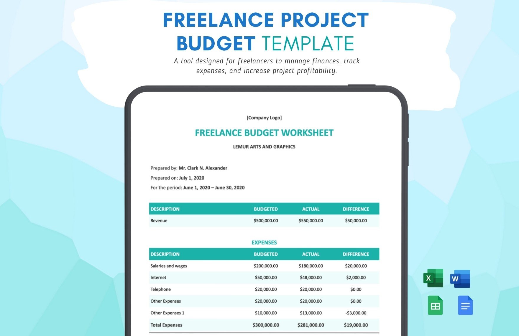 Freelance Project Budget Template in Word, Google Docs, Excel, Google Sheets