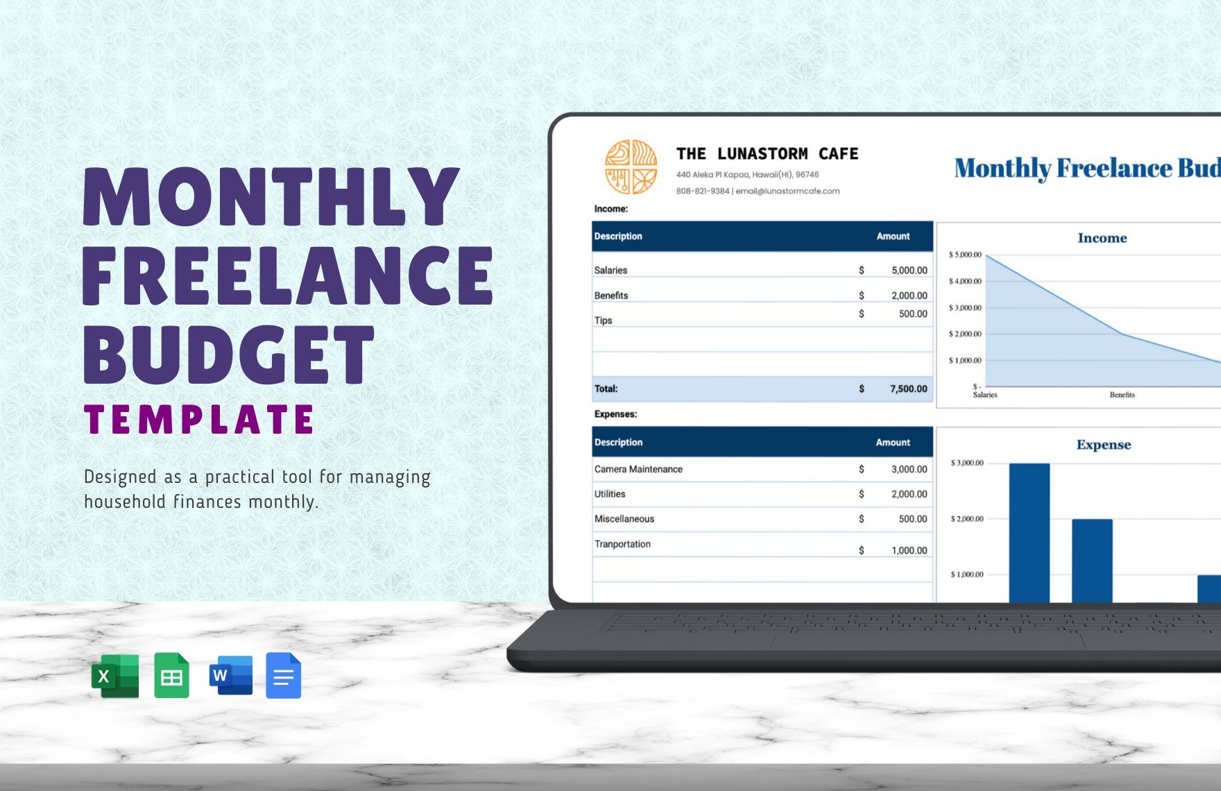 Monthly Freelance Budget Template in Word, Google Docs, Excel, Google Sheets