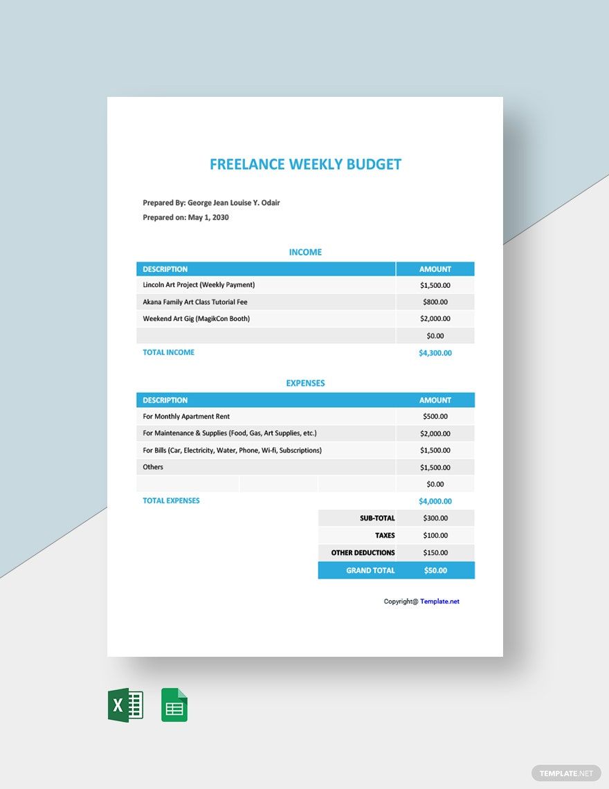 Weekly Freelance Budget Template