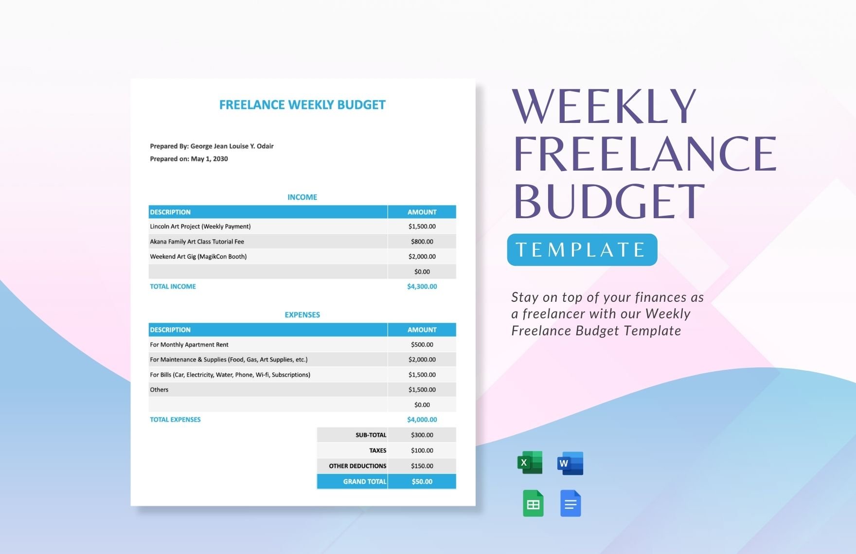 Weekly Freelance Budget Template in Google Docs, Word, Google Sheets, Excel - Download | Template.net