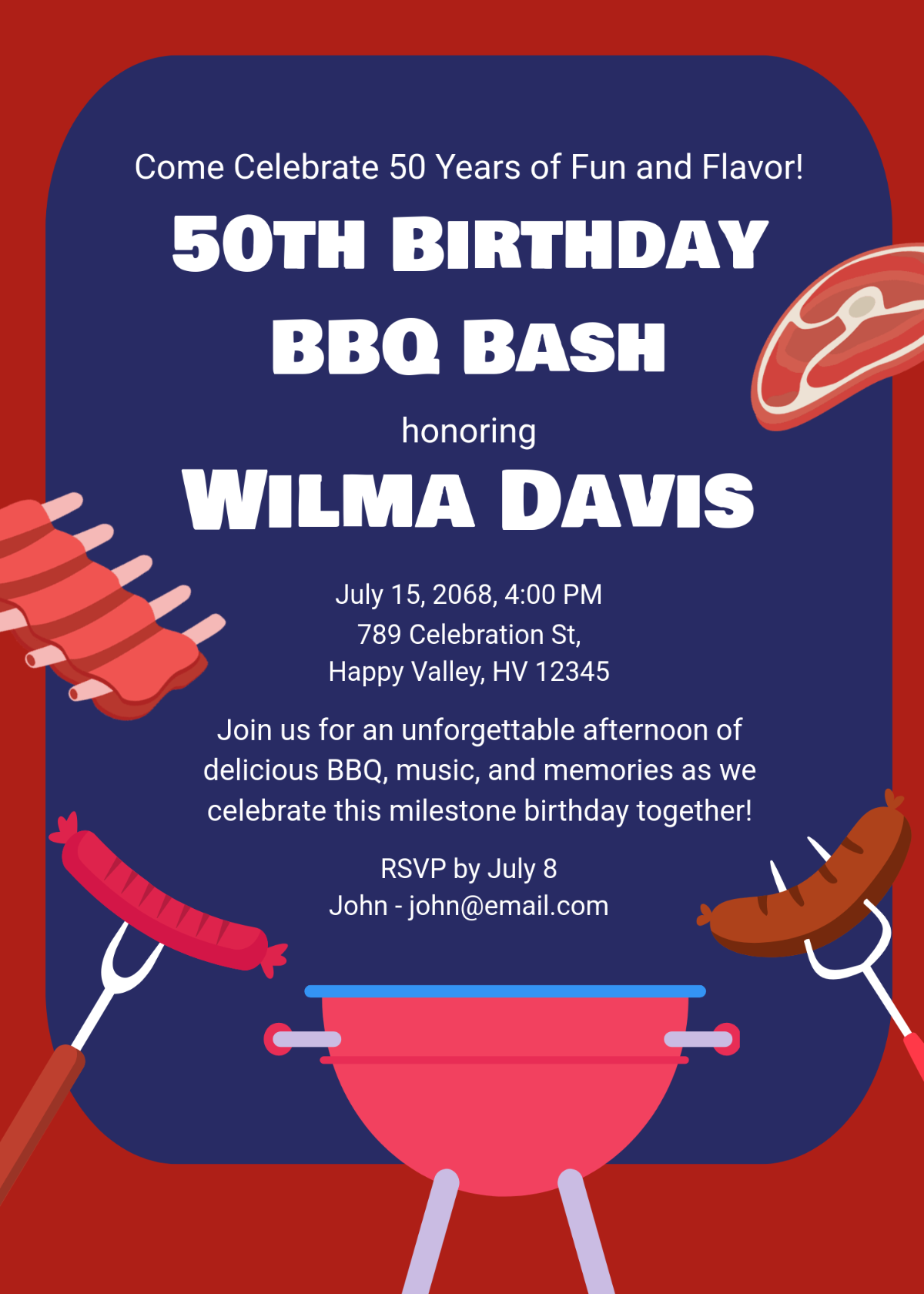 Free 50th Birthday BBQ Invitation Template