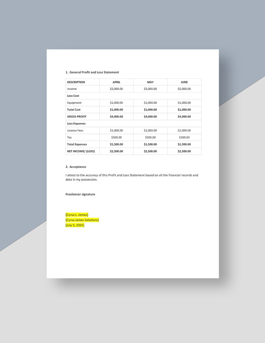 Freelance Personal Statement Template