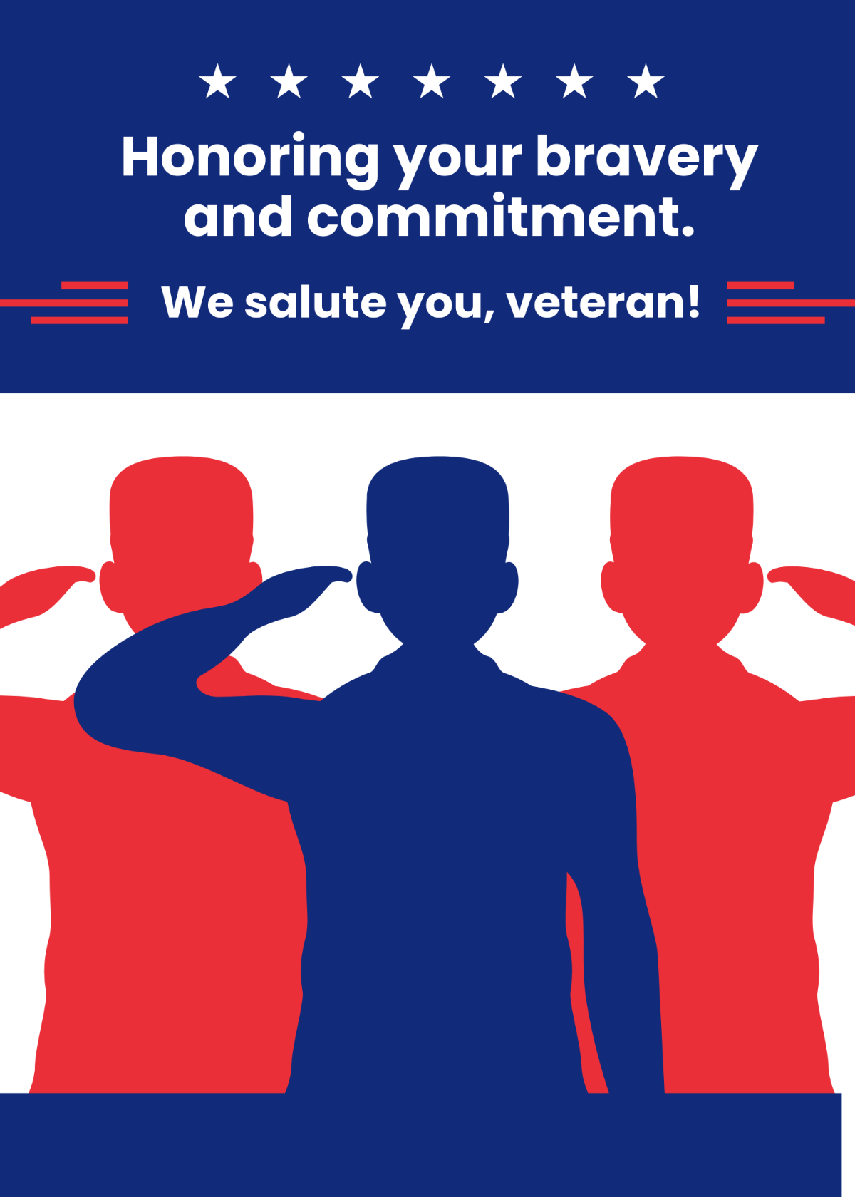 Free Blue and Red Veterans Wishes Template