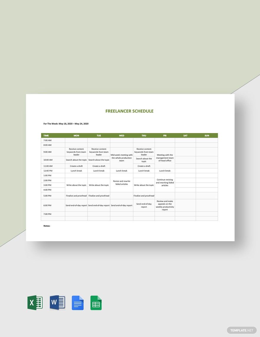 Free Freelance Writer Schedule Template Google Sheets Excel Word 
