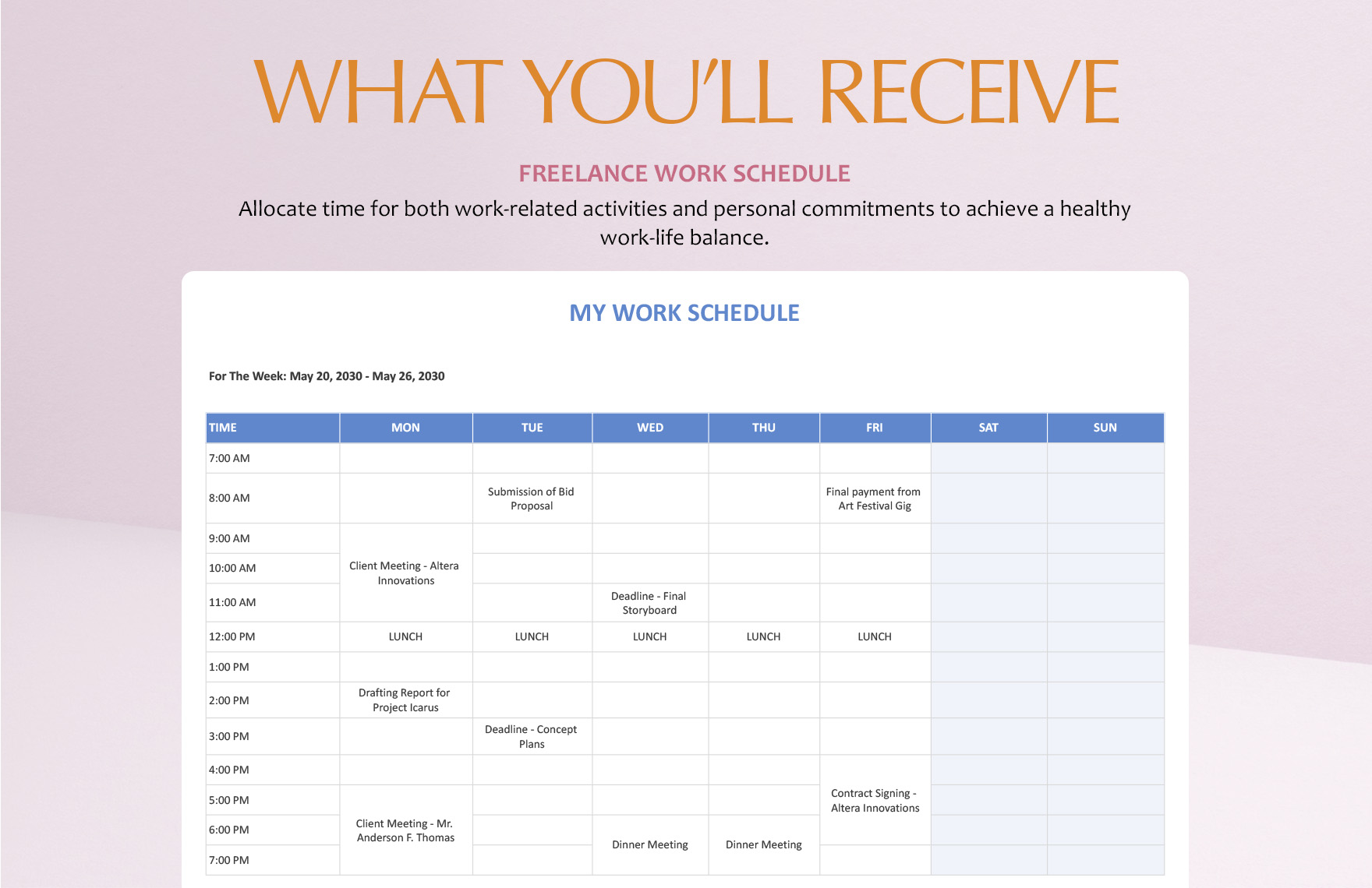 Freelance Work Schedule Template