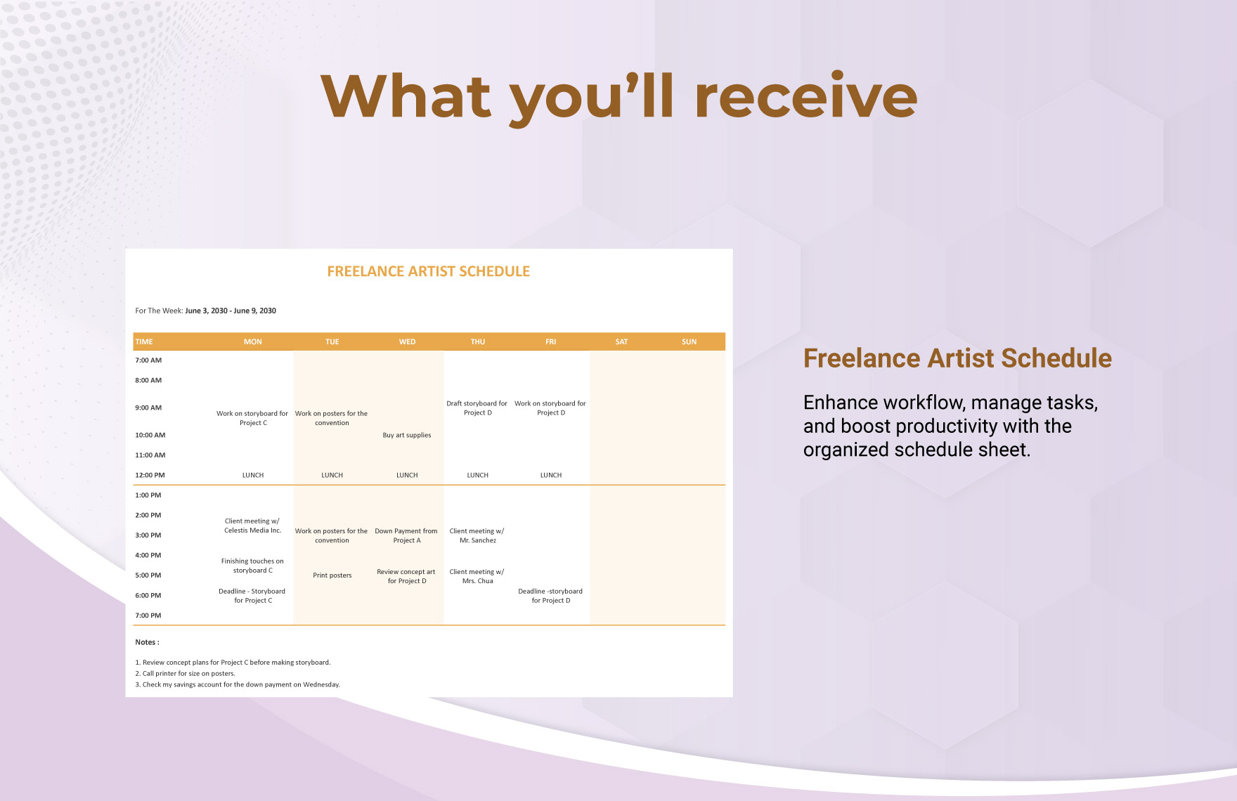 Freelance Artist Schedule Template