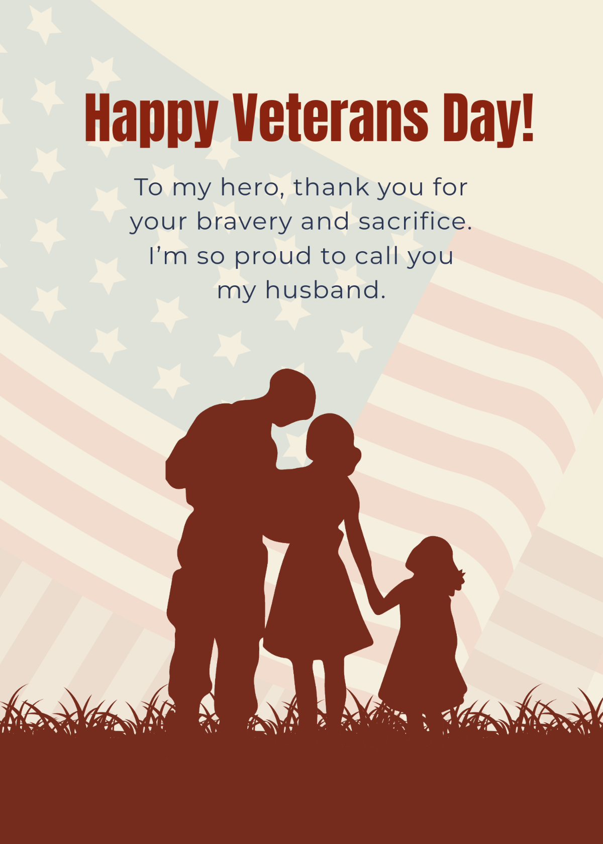 Free Veterans Day Wishes to My Husband Template