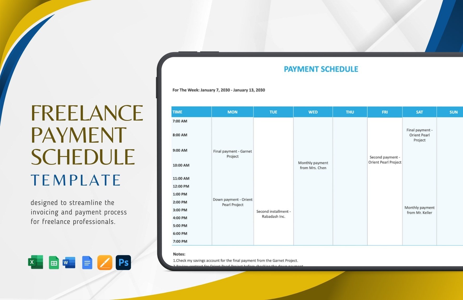 Freelance Payment Schedule Template in Word, Google Docs, Excel, Google Sheets, PSD, Apple Pages