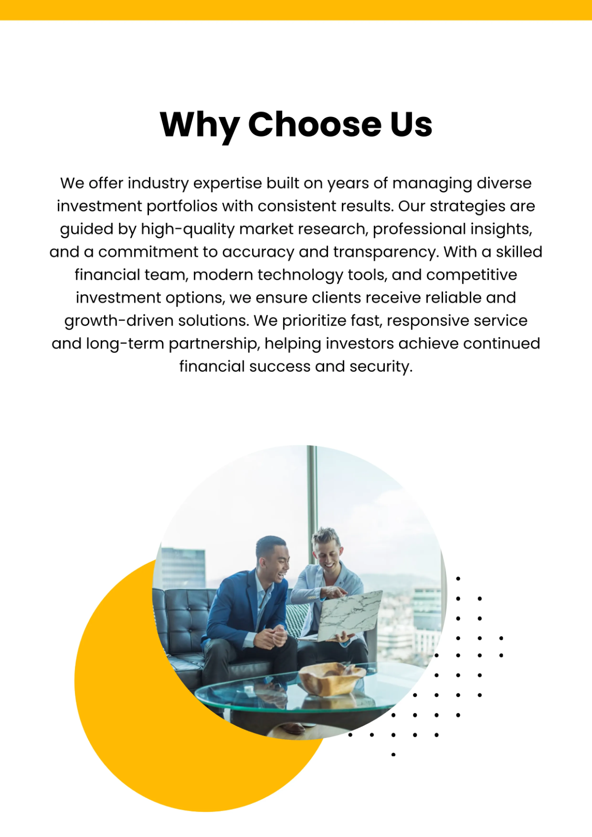 Free Investment Company Profile Template to Edit Online