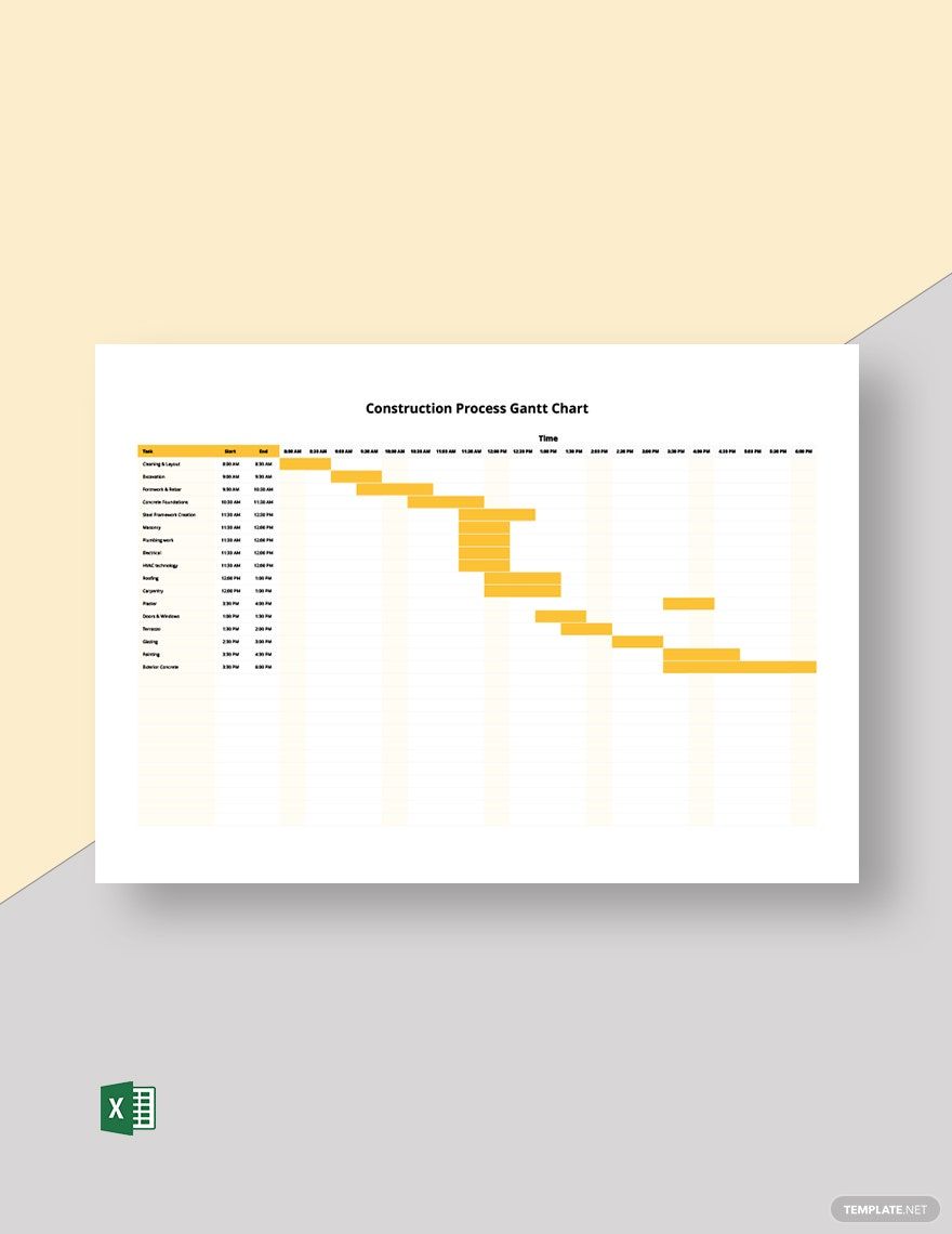 Construction Process Gantt Chart Template in Excel