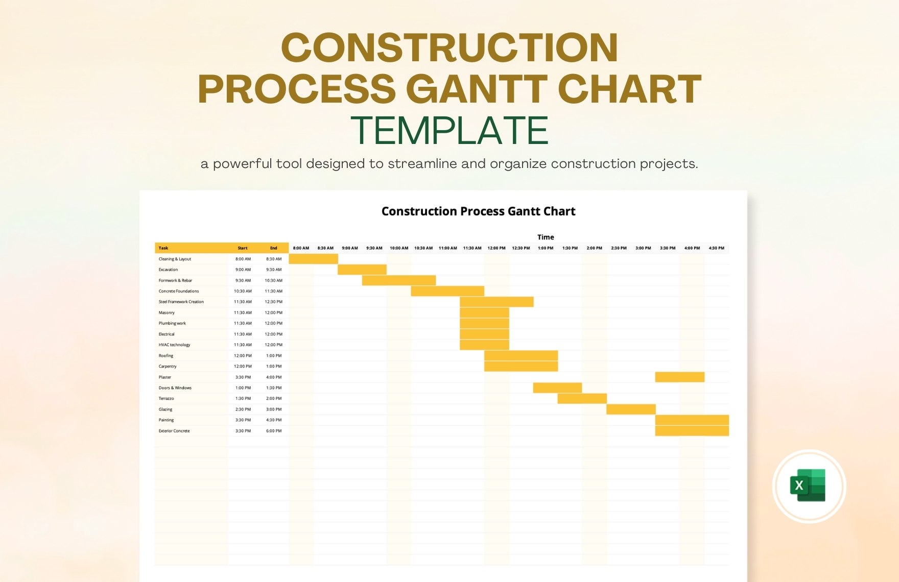 Construction Process Gantt Chart Template