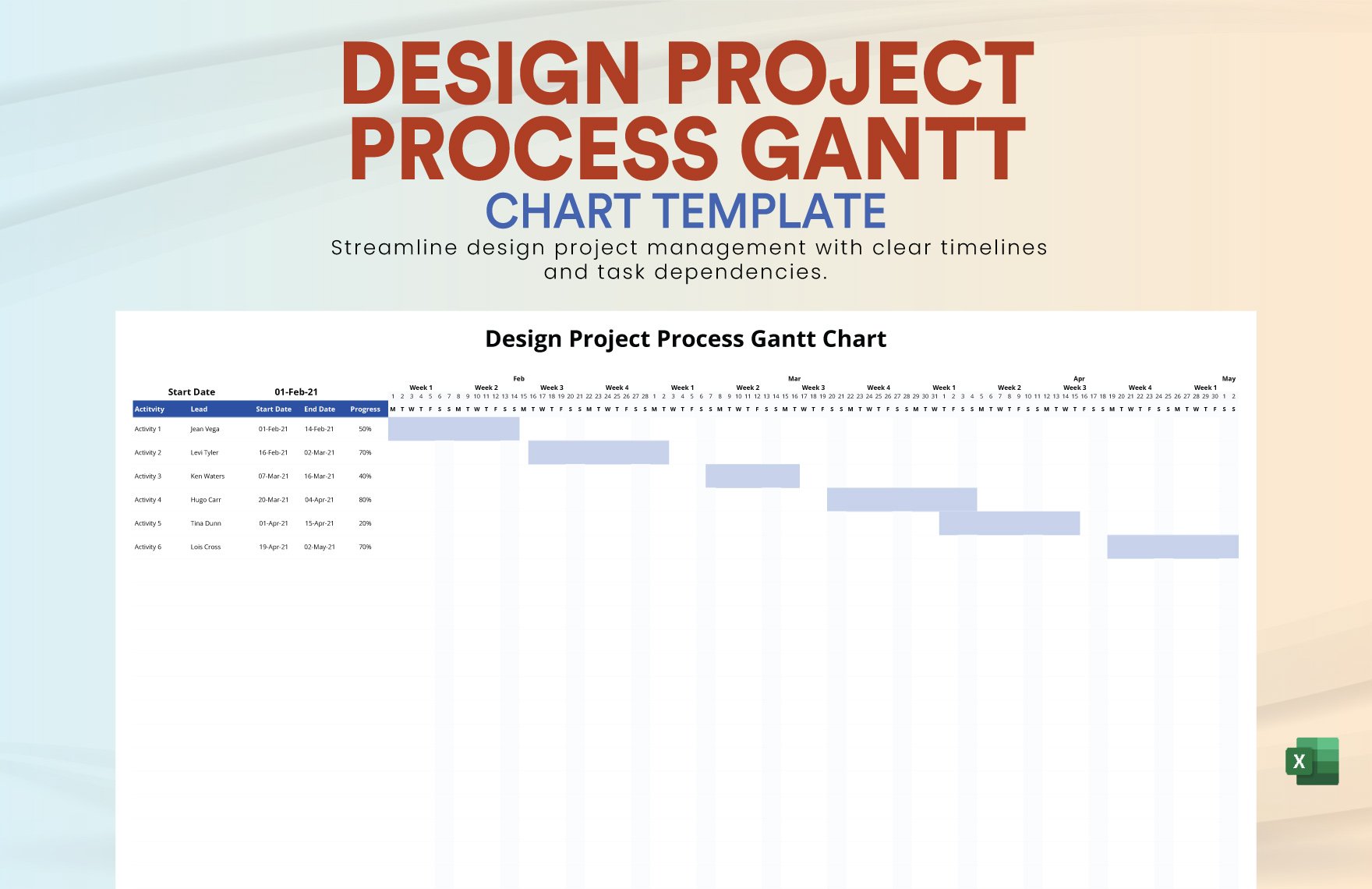 Design Project Process Gantt Chart Template in Excel