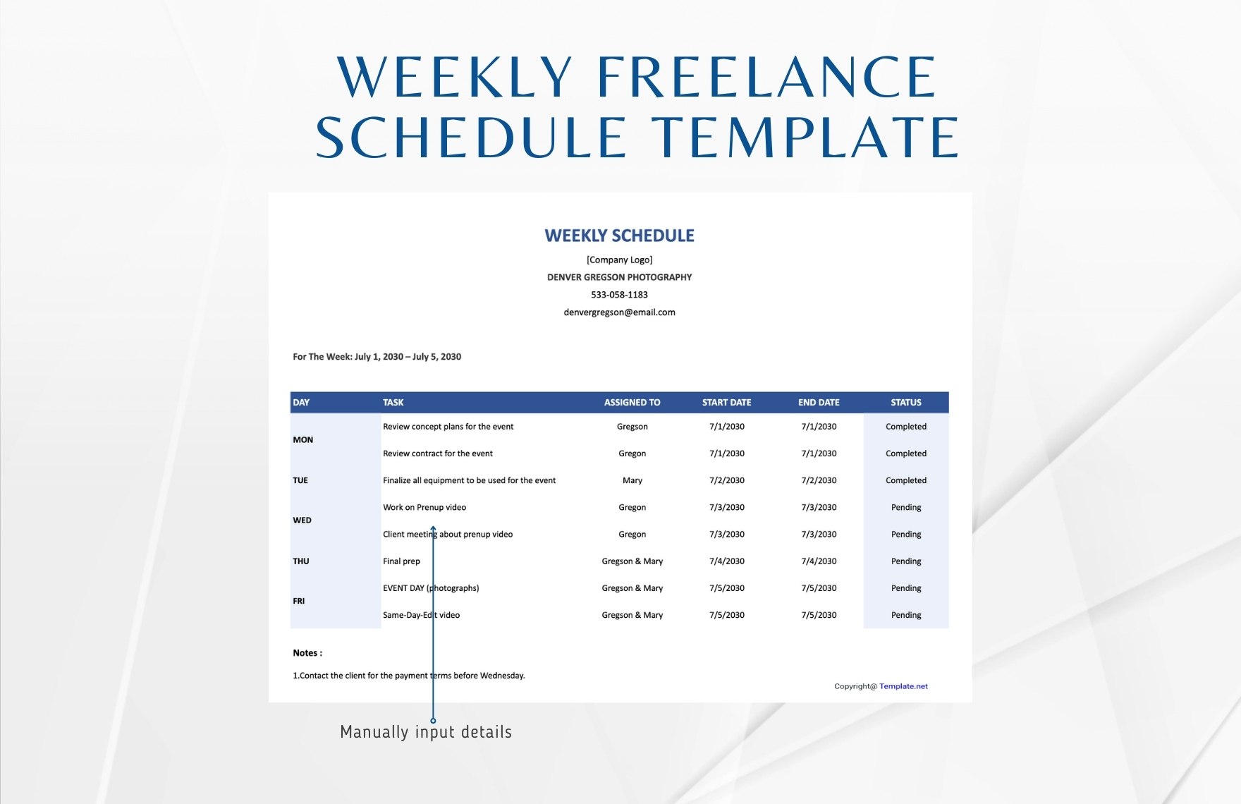 Weekly Freelance Schedule Template