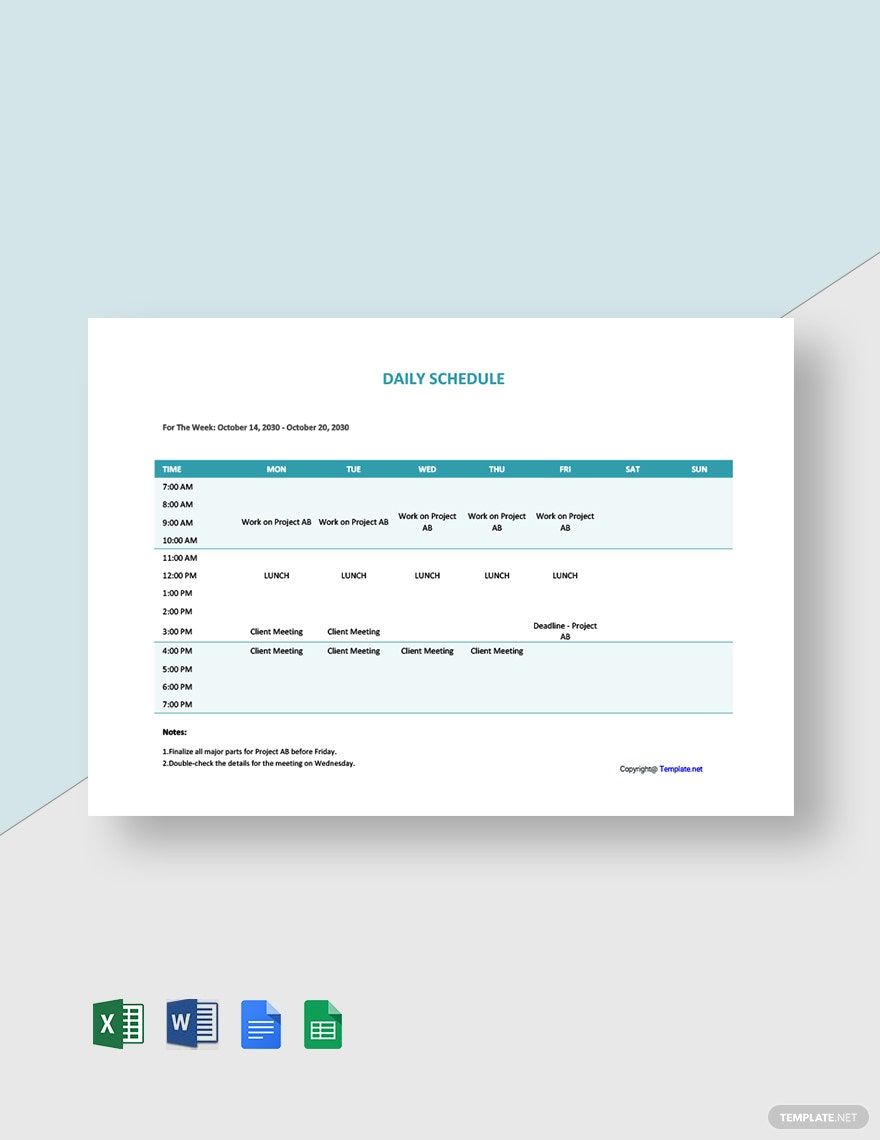 Daily Freelance Schedule Template in Google Sheets, Word, Excel, Google Docs, Pages - Download | Template.net