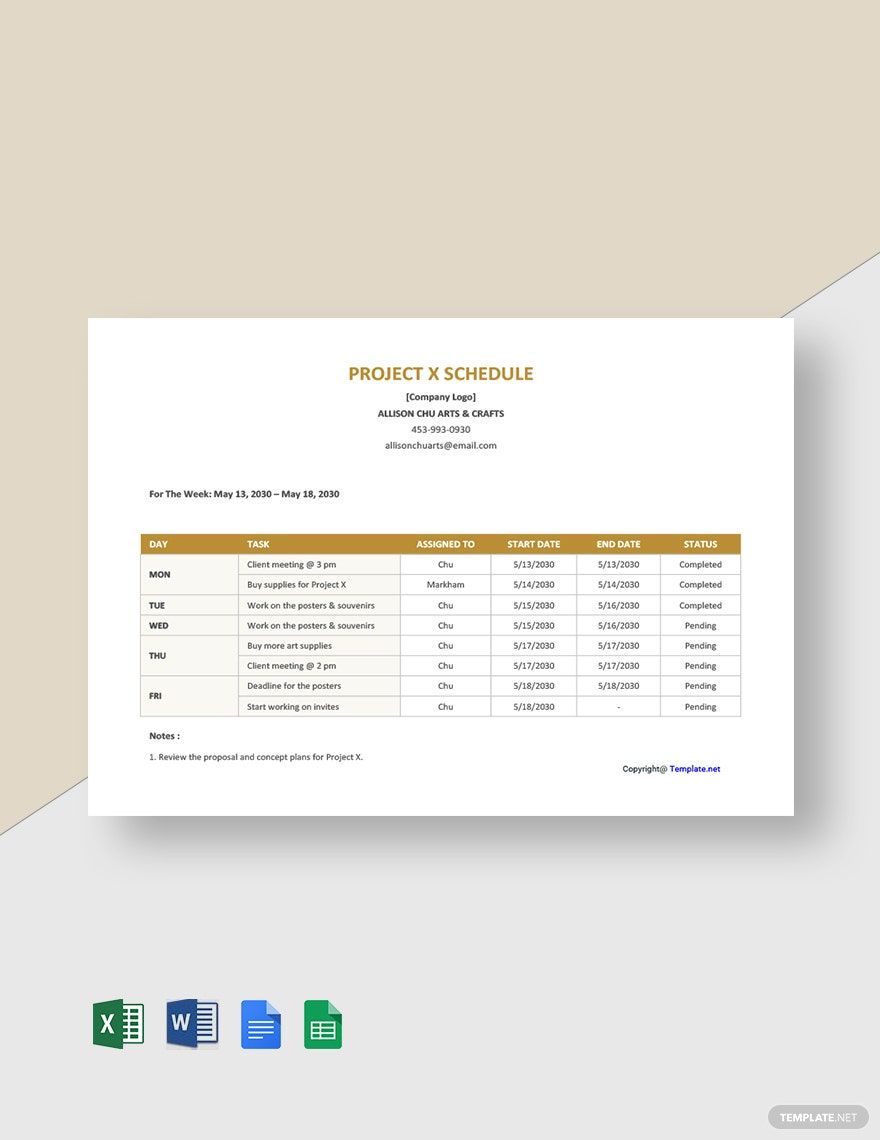 Free Simple Freelance Schedule Template in Word, Google Docs, Excel, Google Sheets, Apple Pages