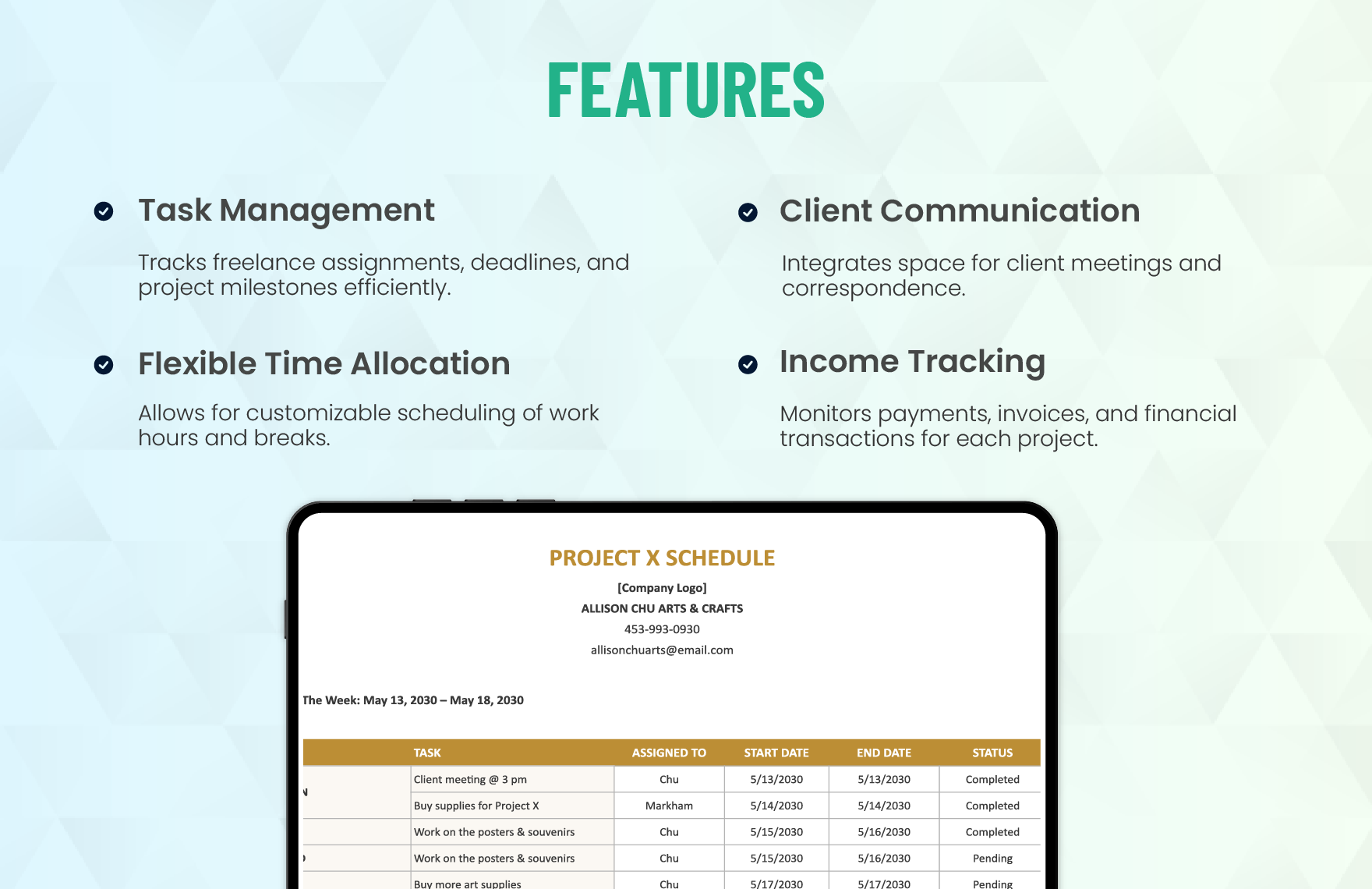 Simple Freelance Schedule Template