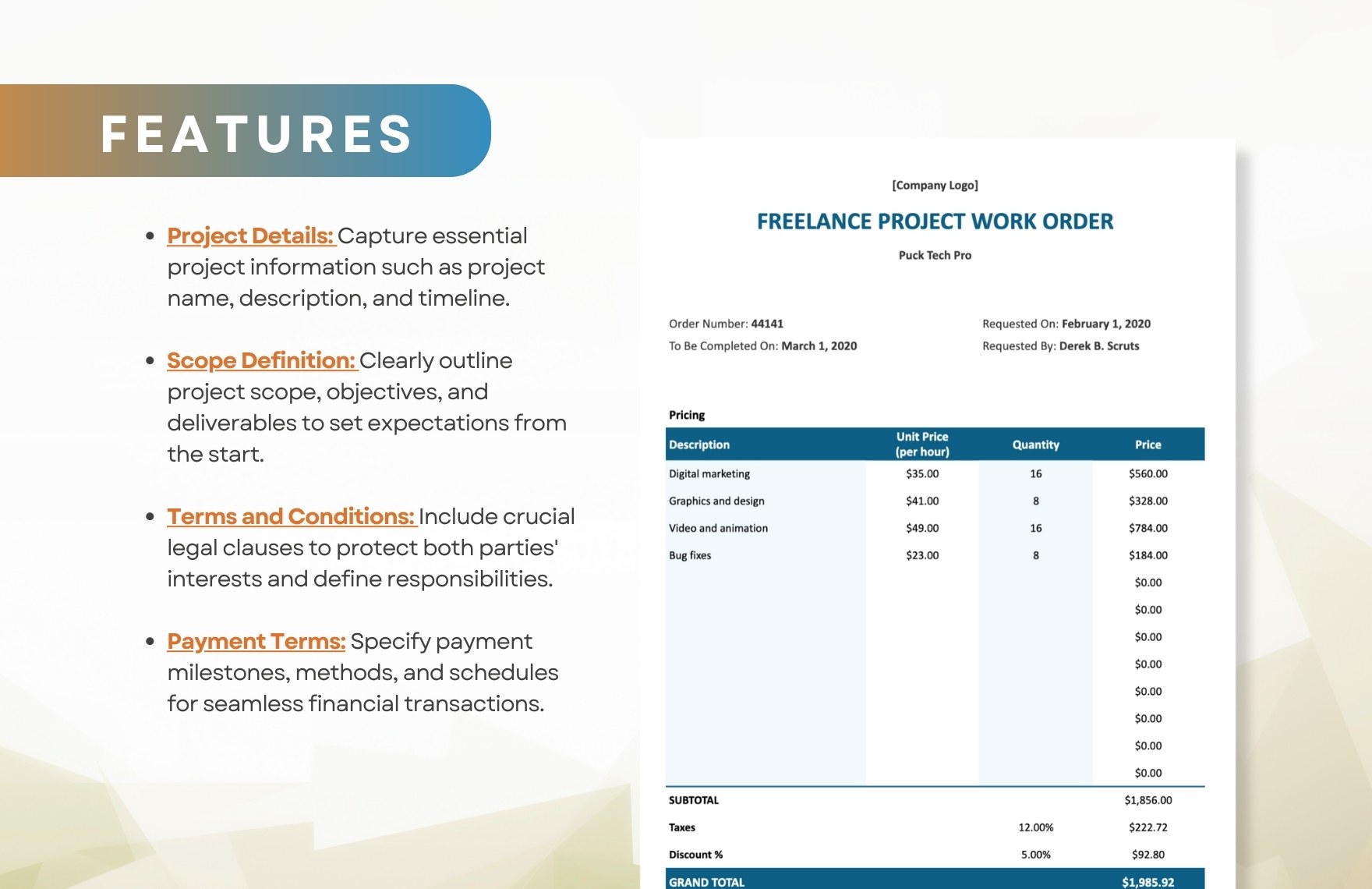 Freelance Project Order Template