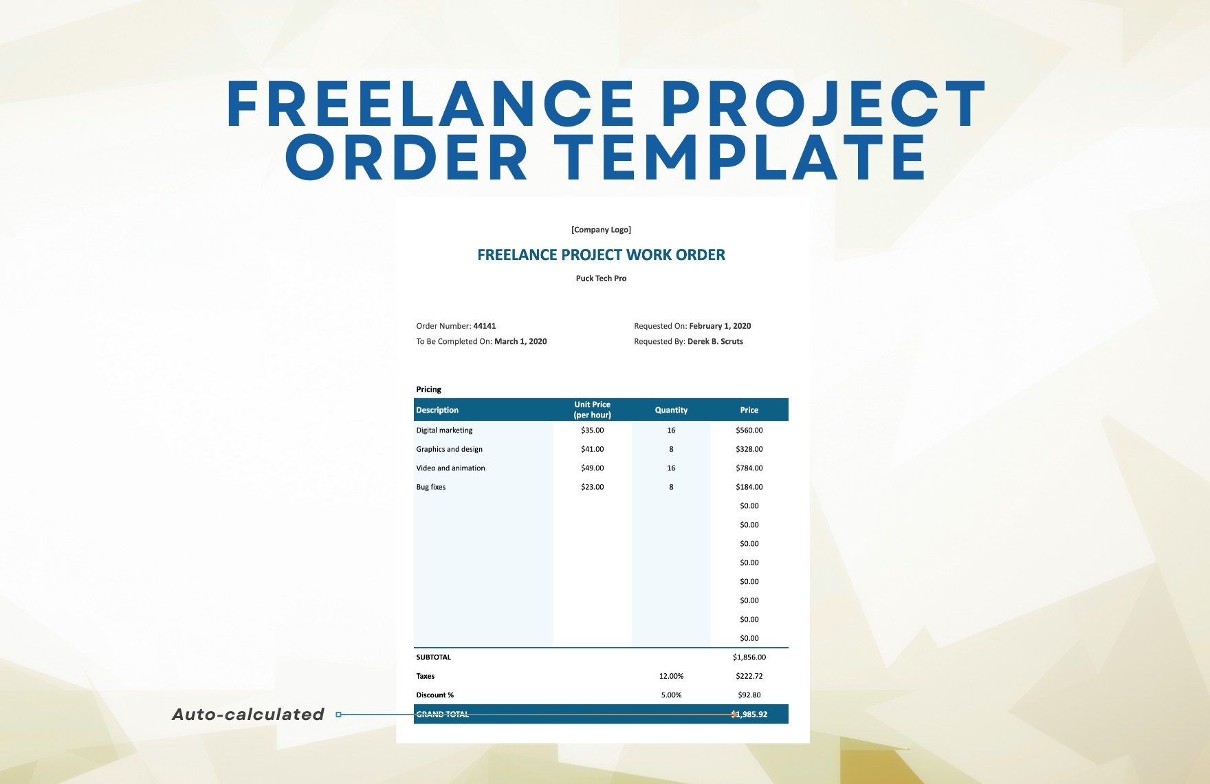 Freelance Project Order Template