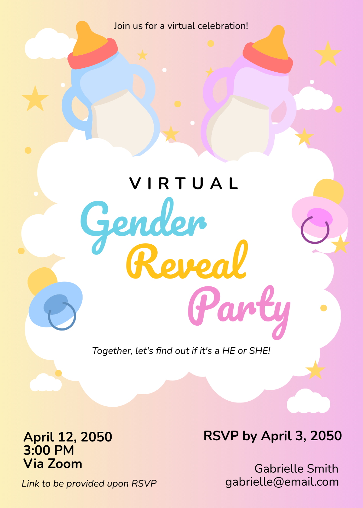 Free Creative Virtual Gender Reveal Invitation Template