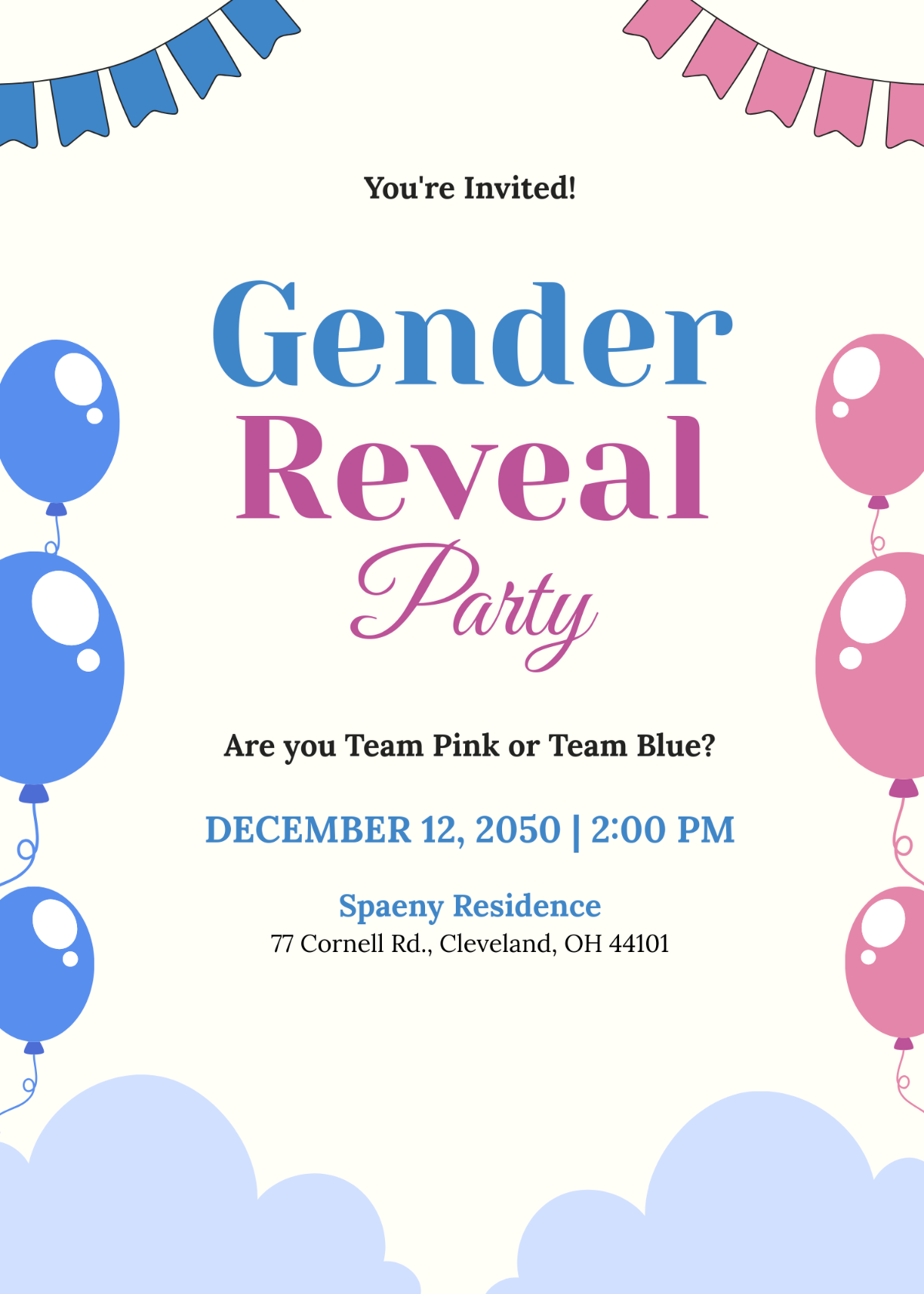 Free Pink and Blue Gender Reveal Invitation Template