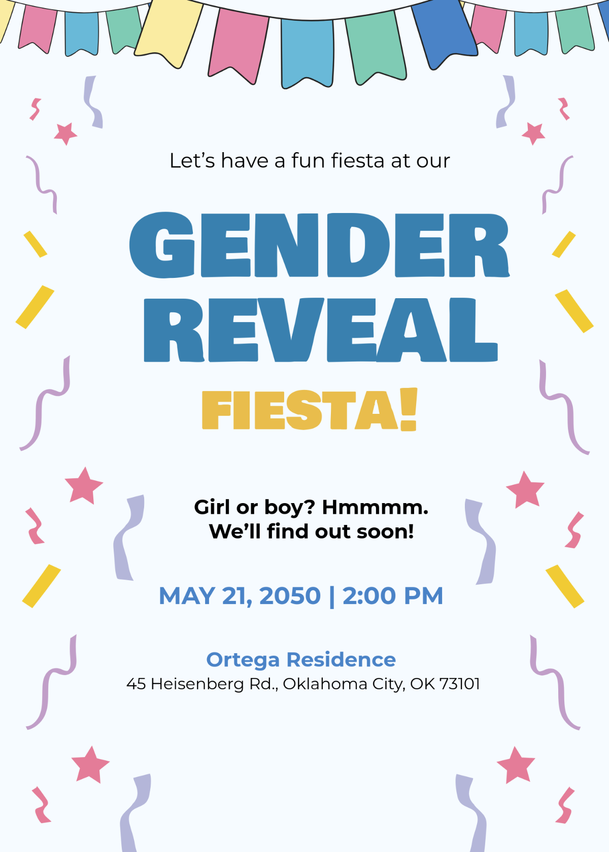 Free Colorful Fiesta Gender Reveal Invitation Template