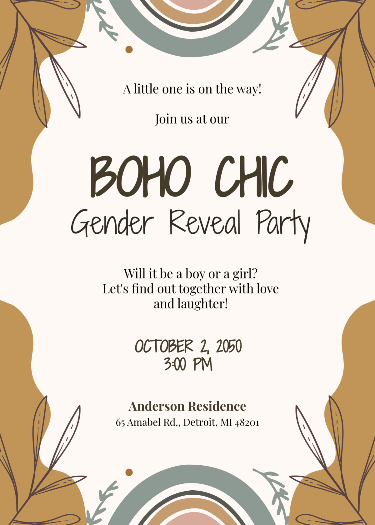 Free Boho Gender Reveal Invitation Template