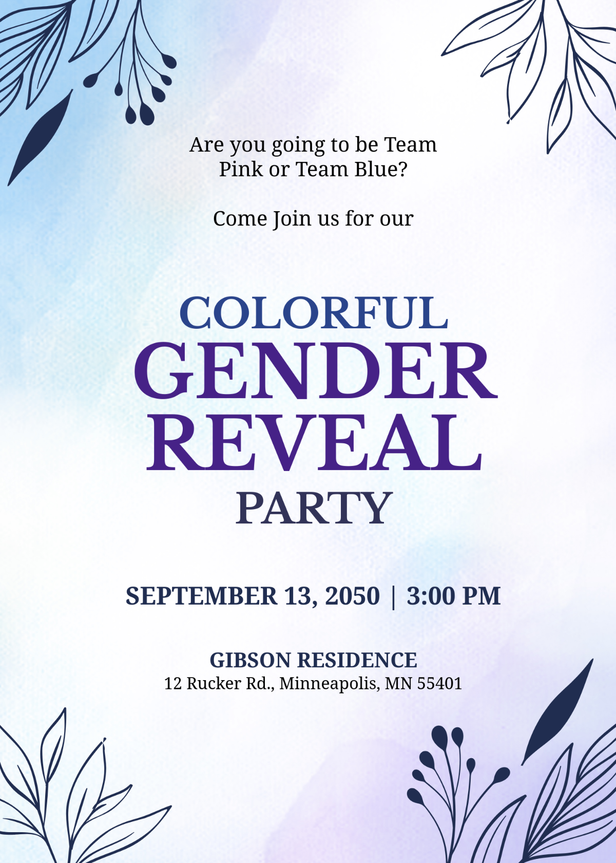 Free Watercolor Gender Reveal Invitation Template