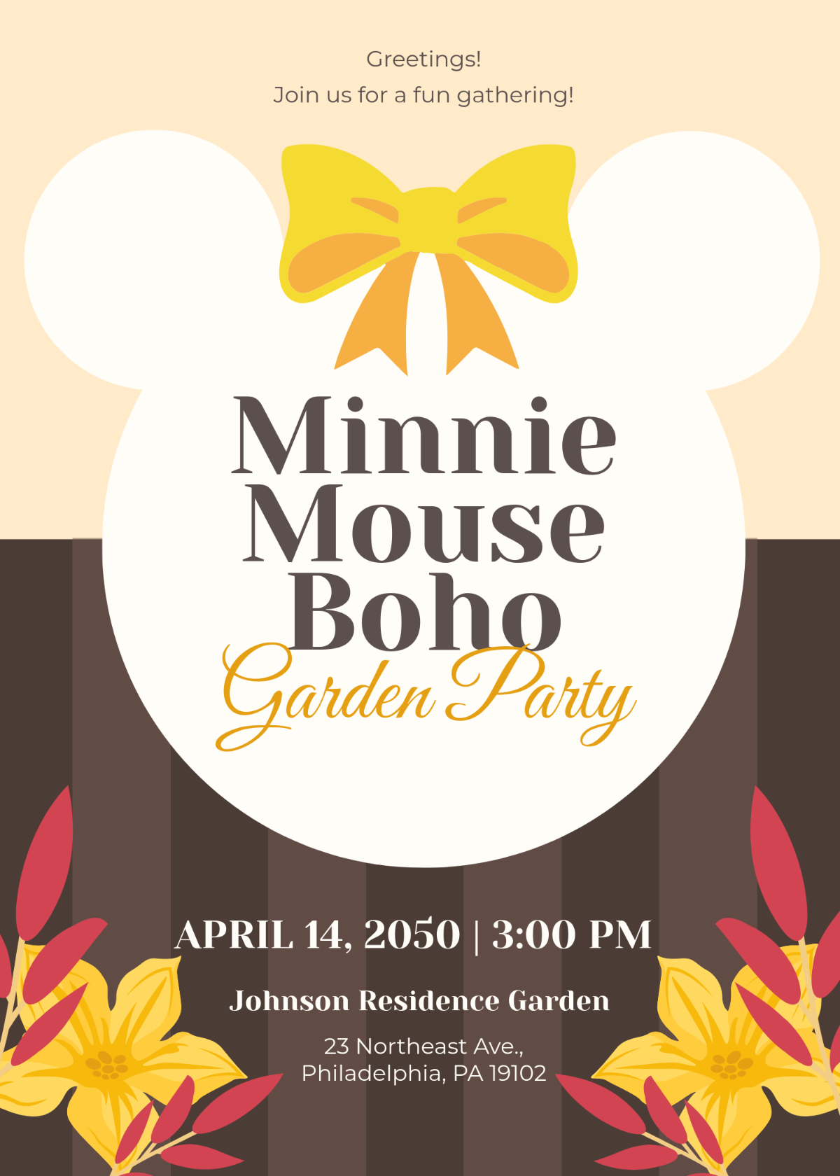 Free Boho Minnie Mouse Invitation Template